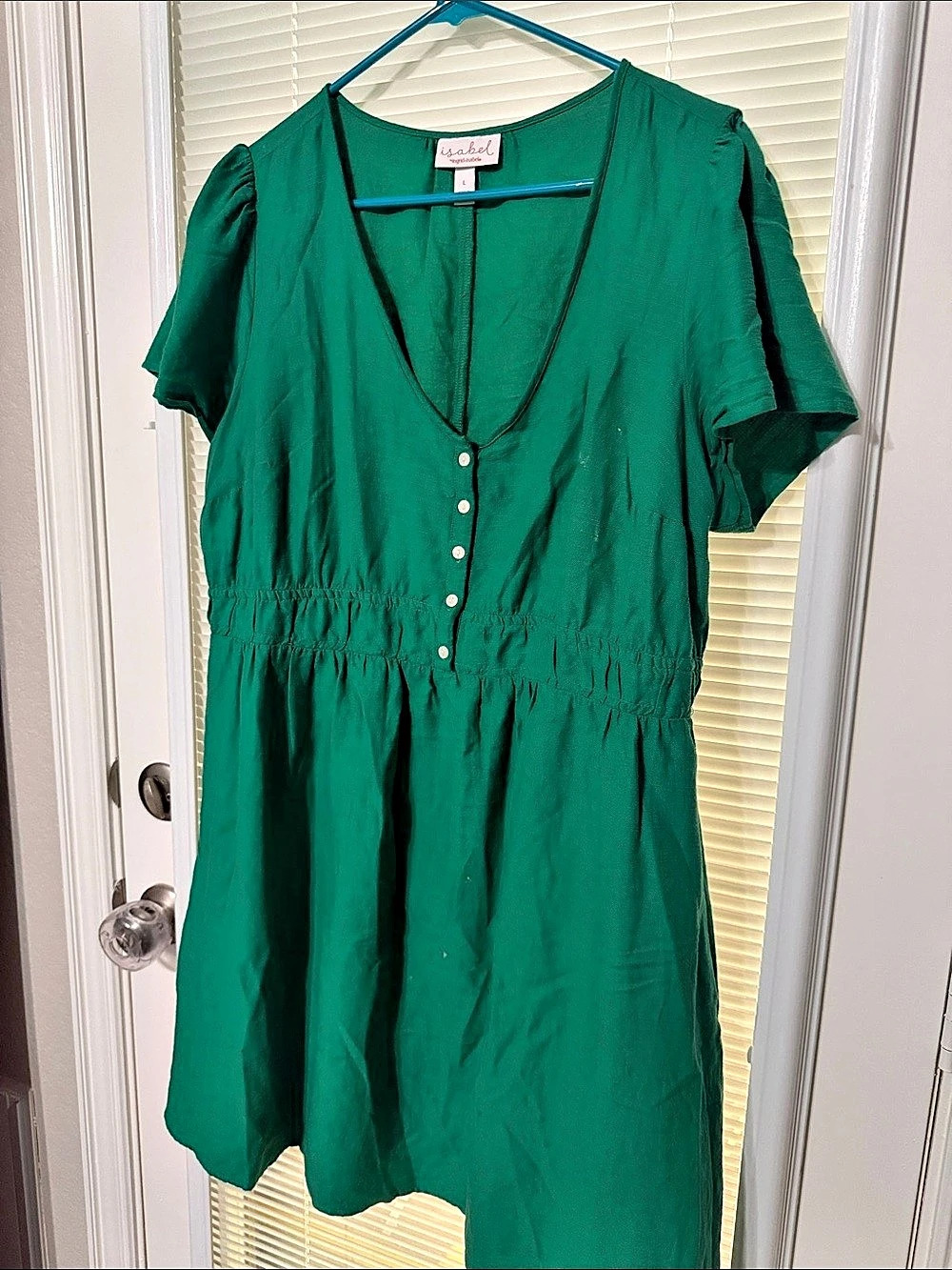 Isabel Mini V-Neck Maternity Dress in Green Size Large